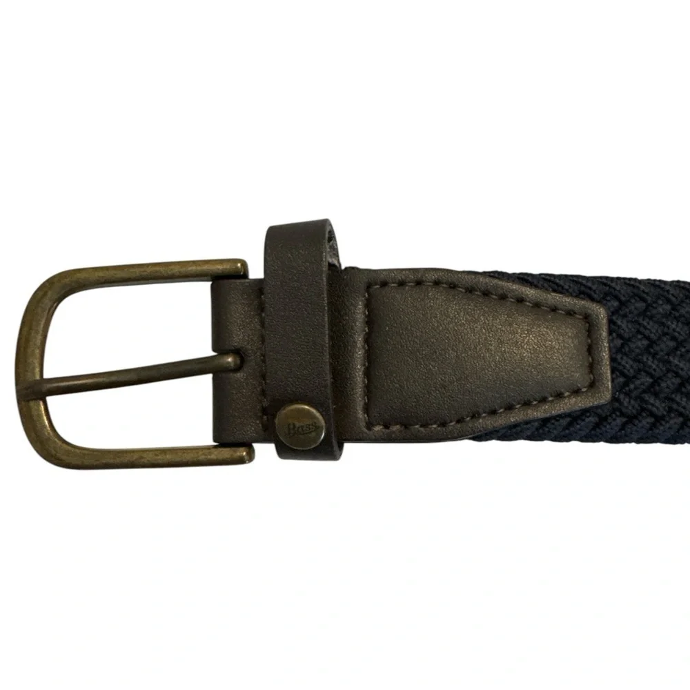 Men’s G. H. Bass & Co Braided Canvas & Genuine Leather Navy Blue Belt Size Large